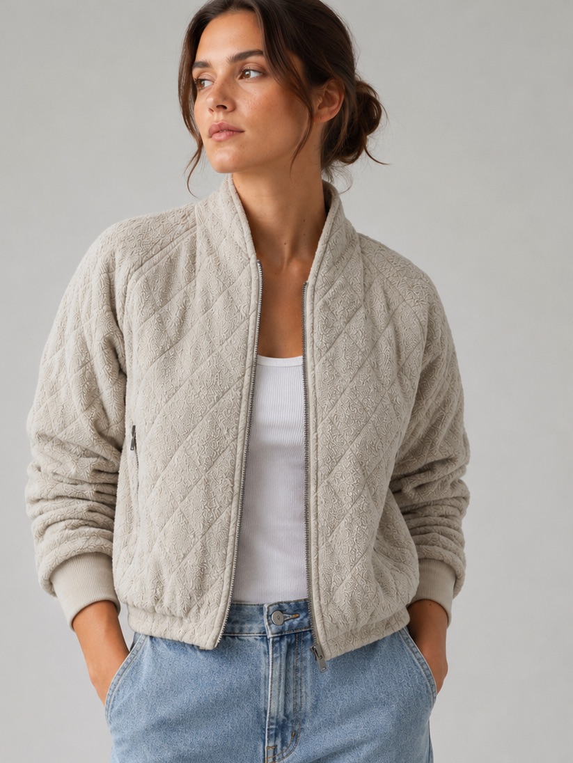 Sundays Quilted Light Gray Zip-Up Jacket. Anthropologie Brand